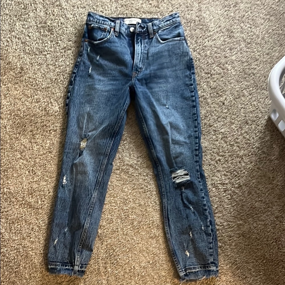 Abercrombie & Fitch Dark Blue Distressed Ankle Jeans - Picture 1 of 4